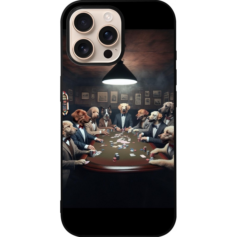 Coque iPhone 16 Pro Max - Silicone rigide noir Les pokerdogs