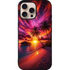 iPhone 16 Pro Max Case Hülle - Silikon schwarz Malediven Abenddämmerung Glückseligkeit