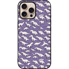 Coque iPhone 16 Pro Max - Silicone rigide noir Mini dino pattern violet