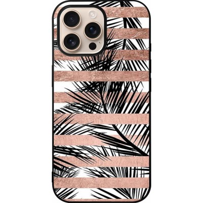 Coque iPhone 16 Pro Max - Silicone rigide noir Palm trees gold stripes