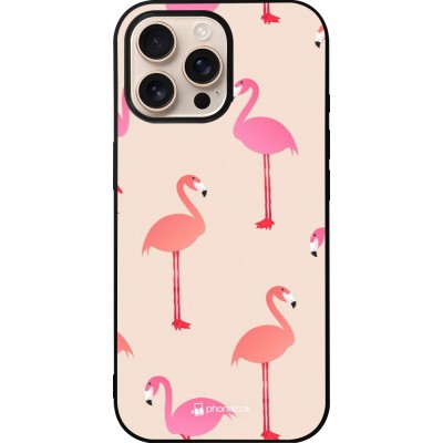 Coque iPhone 16 Pro Max - Silicone rigide noir Pink Flamingos Pattern