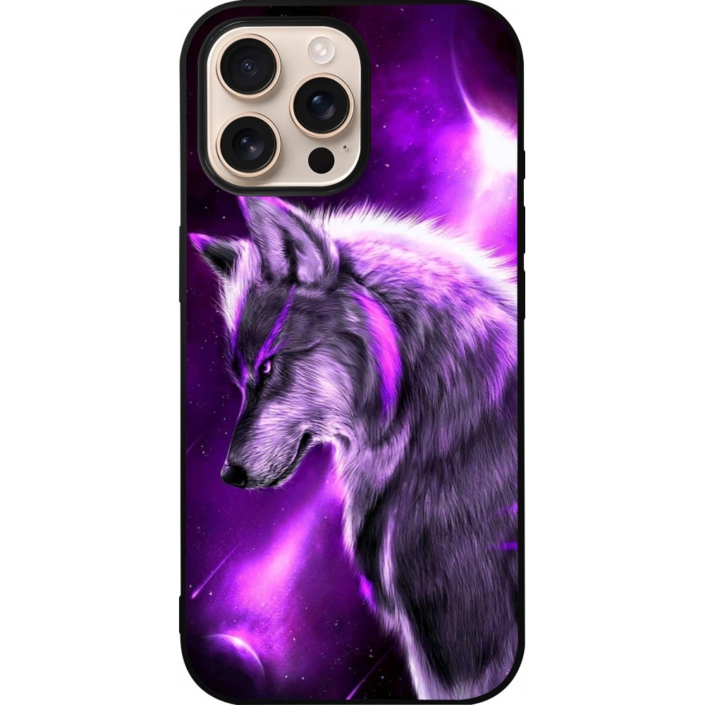 iPhone 16 Pro Max Case Hülle - Silikon schwarz Purple Sky Wolf