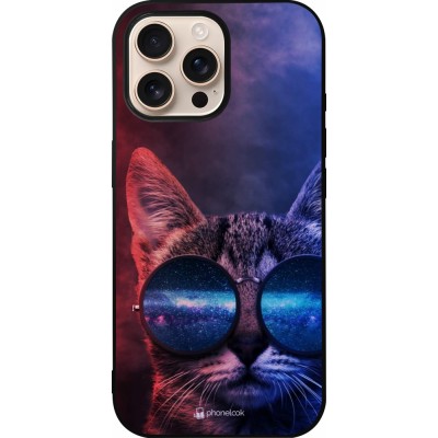 Coque iPhone 16 Pro Max - Silicone rigide noir Red Blue Cat Glasses