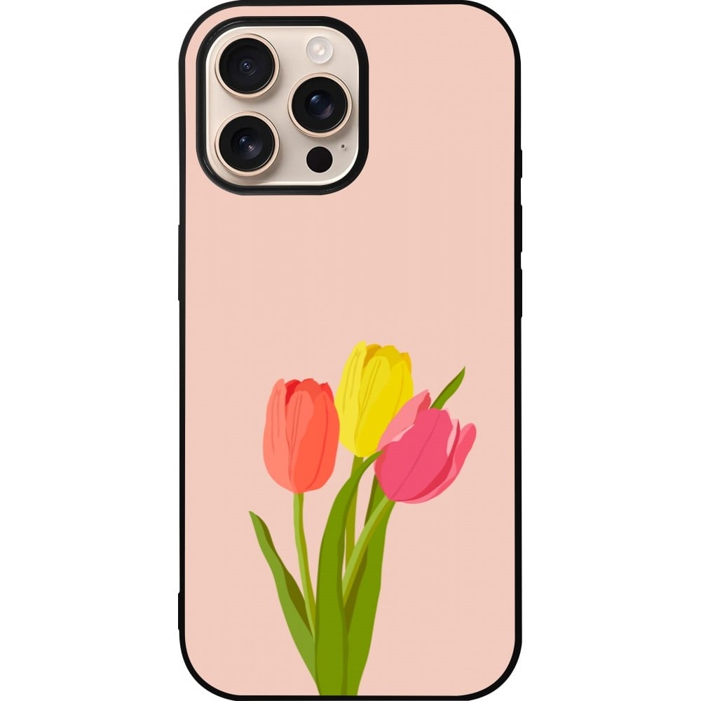 Coque iPhone 16 Pro Max - Silicone rigide noir Spring 23 tulip trio