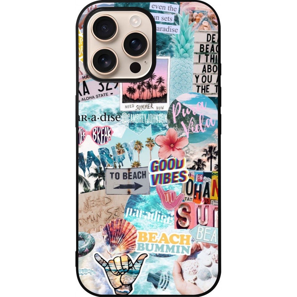 Coque iPhone 16 Pro Max - Silicone rigide noir Summer 20 collage