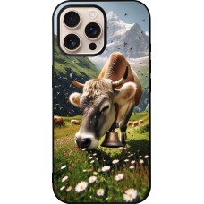 Coque iPhone 16 Pro Max - Silicone rigide noir Vache montagne Valais