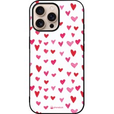 Coque iPhone 16 Pro Max - Silicone rigide noir Valentine 2022 Many pink hearts