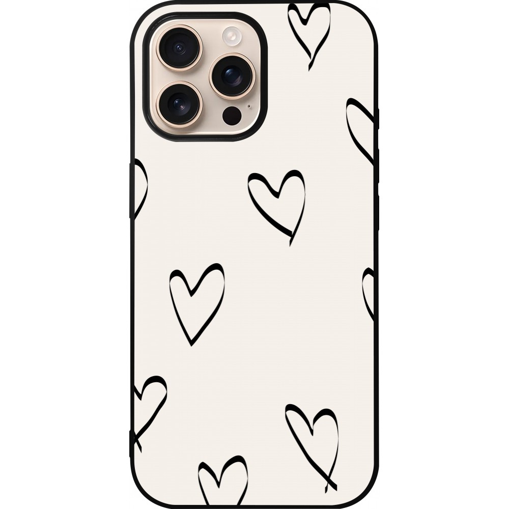 Coque iPhone 16 Pro Max - Silicone rigide noir Valentine 2023 minimalist hearts