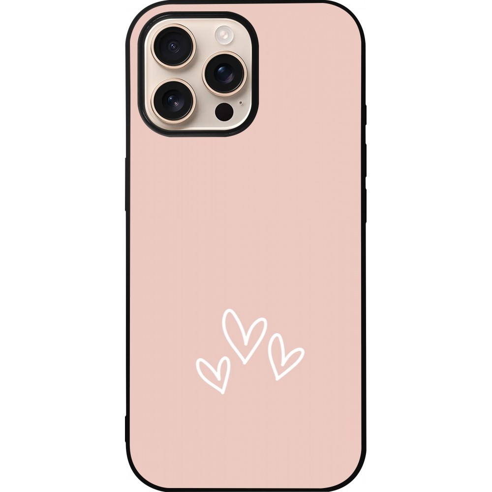 Coque iPhone 16 Pro Max - Silicone rigide noir Valentine 2023 three minimalist hearts