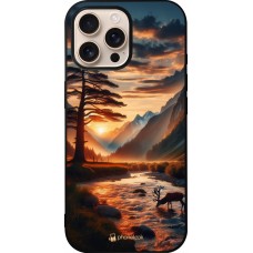 Coque iPhone 16 Pro Max - Silicone rigide noir Valley Sunset Deer Tree