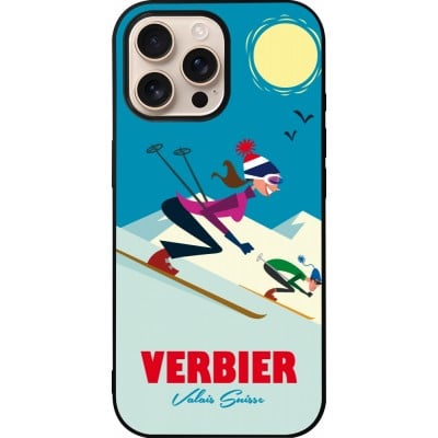 Coque iPhone 16 Pro Max - Silicone rigide noir Verbier Ski Downhill