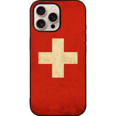 Coque iPhone 16 Pro Max - Silicone rigide noir Vintage Flag SWISS