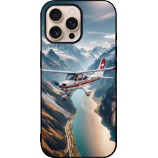 Coque iPhone 16 Pro Max - Silicone rigide noir Vol Alpin Suisse