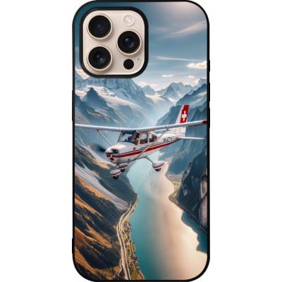 Coque iPhone 16 Pro Max - Silicone rigide noir Vol Alpin Suisse