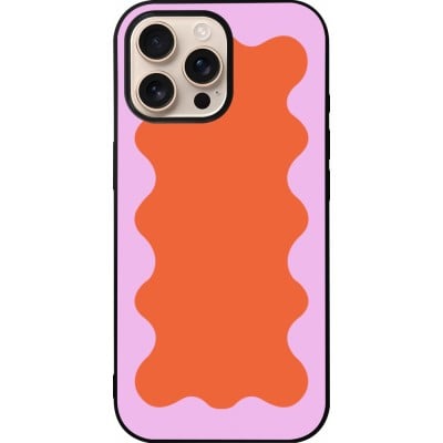 Coque iPhone 16 Pro Max - Silicone rigide noir Wavy Rectangle Orange Pink