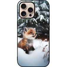 Coque iPhone 16 Pro Max - Silicone rigide noir Noël 2023 Renardeau sapin