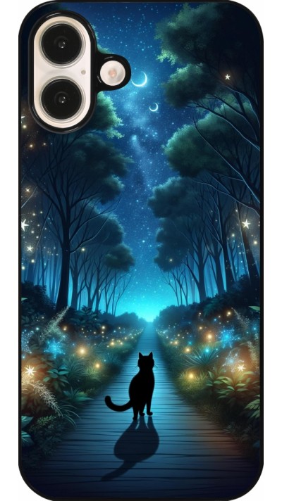 Coque iPhone 16 Plus - Chat noir promenade