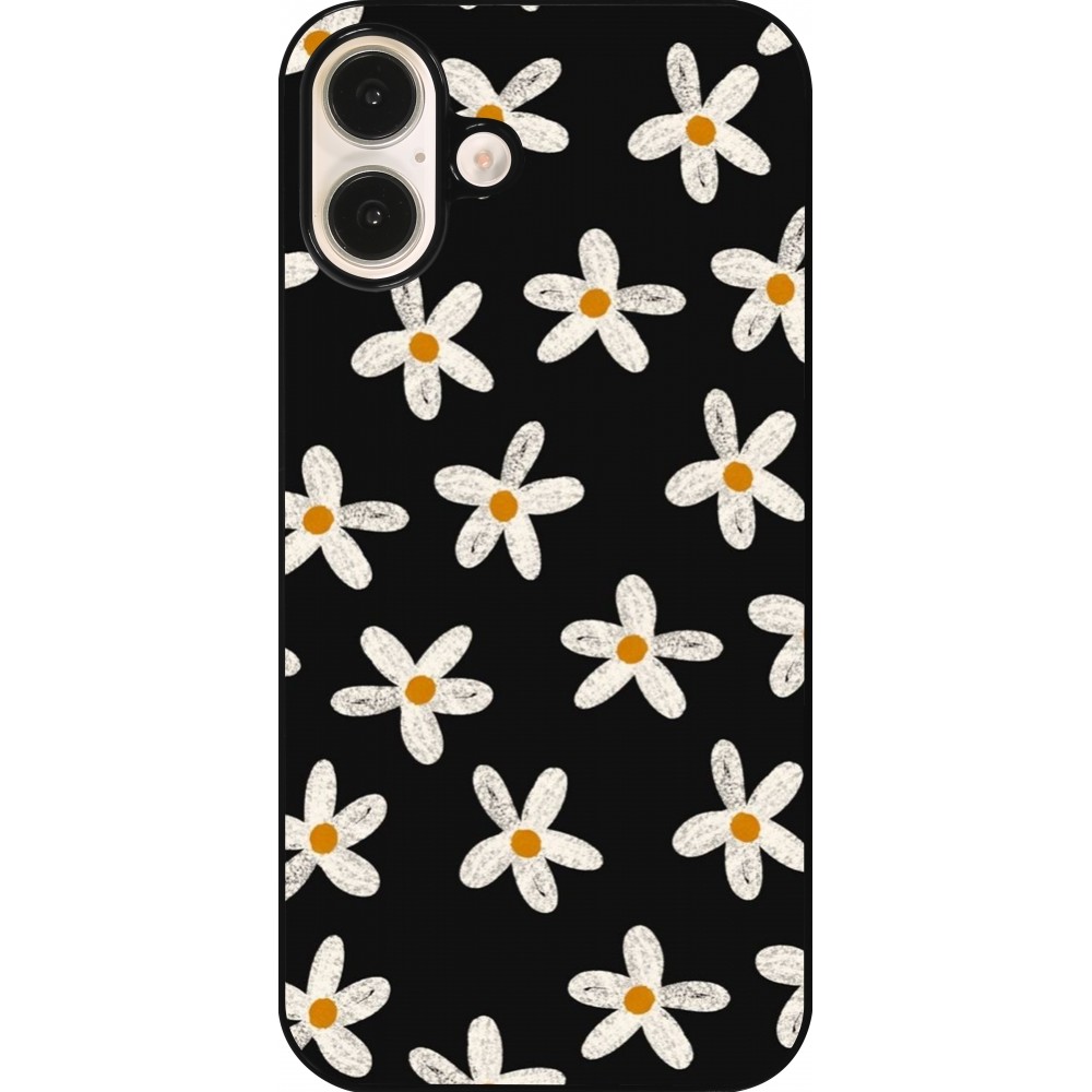 Coque iPhone 16 Plus - Easter 2024 white on black flower