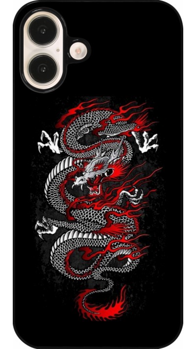 Coque iPhone 16 Plus - Japanese style Dragon Tattoo Red Black