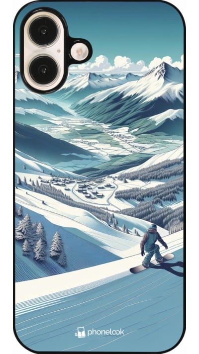 Coque iPhone 16 Plus - Snowboarder Montagne