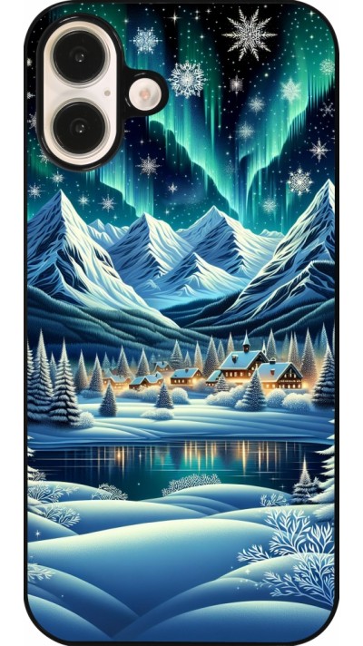 Coque iPhone 16 Plus - Snowy Mountain Village Lake night