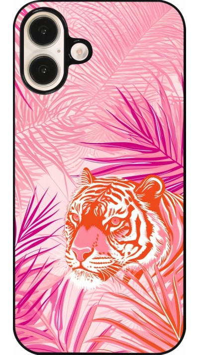 Coque iPhone 16 Plus - Tigre palmiers roses