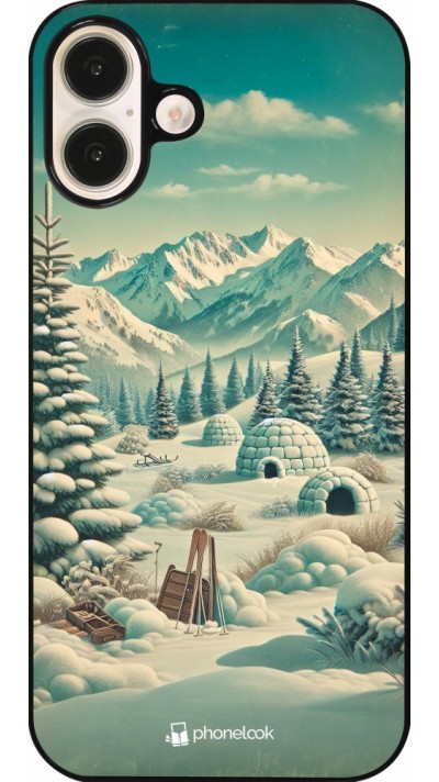 Coque iPhone 16 Plus - Vintage Snowy Mountain Igloo