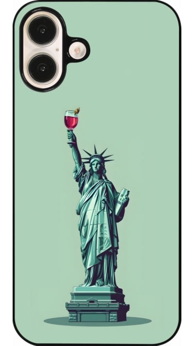 Coque iPhone 16 Plus - Wine Statue de la liberté avec un verre de vin