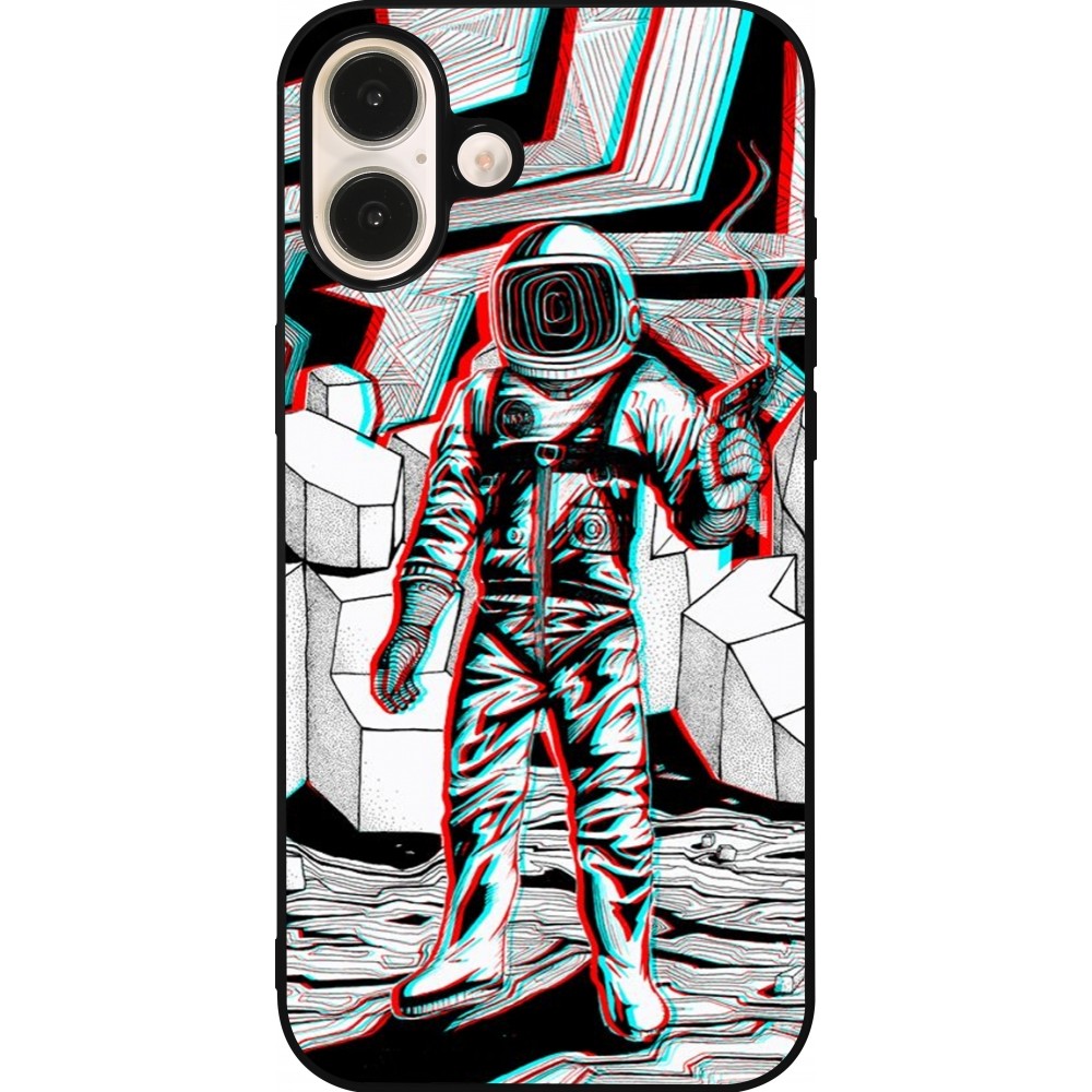 Coque iPhone 16 Plus - Silicone rigide noir Anaglyph Astronaut