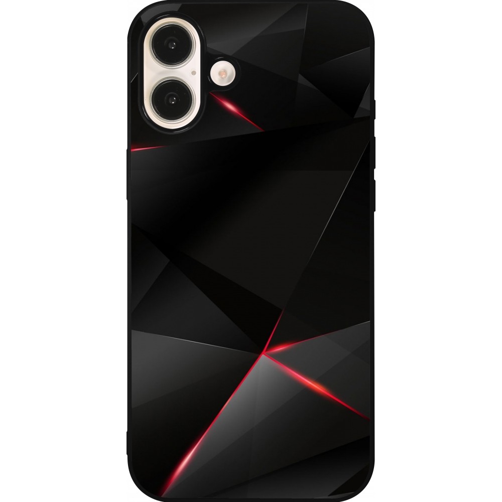 Coque iPhone 16 Plus - Silicone rigide noir Black Red Lines