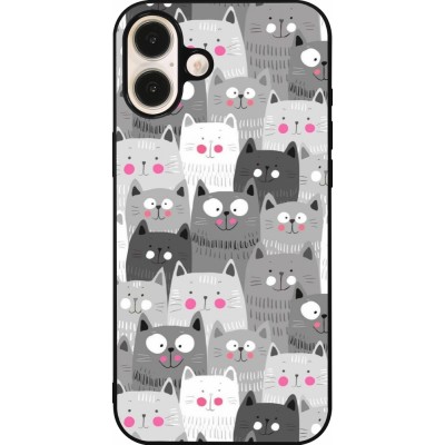 Coque iPhone 16 Plus - Silicone rigide noir Chats gris troupeau