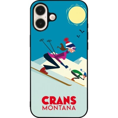 Coque iPhone 16 Plus - Silicone rigide noir Crans-Montana Ski Downhill