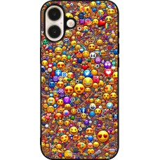 Coque iPhone 16 Plus - Silicone rigide noir Emoji mixed