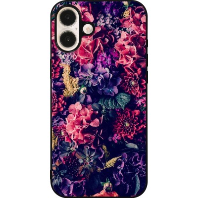 Coque iPhone 16 Plus - Silicone rigide noir Flowers Dark