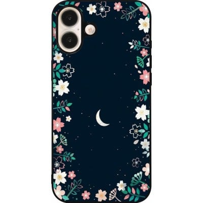 Coque iPhone 16 Plus - Silicone rigide noir Flowers space