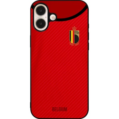 Coque iPhone 16 Plus - Silicone rigide noir Maillot de football Belgique 2022 personnalisable