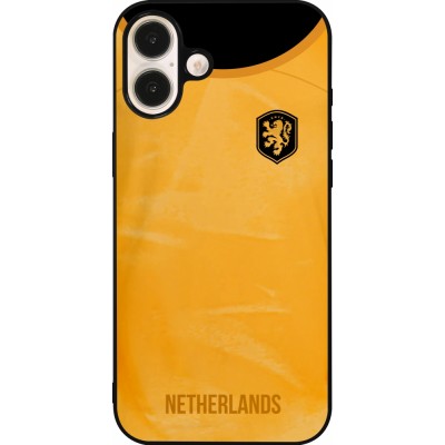 Coque iPhone 16 Plus - Silicone rigide noir Maillot de football Pays-Bas 2022 personnalisable