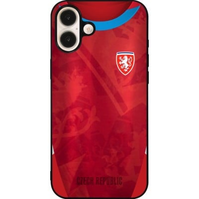 Coque iPhone 16 Plus - Silicone rigide noir Maillot de football République Tchèque personnalisable