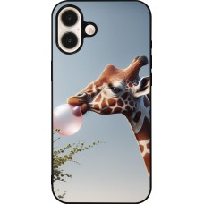 Coque iPhone 16 Plus - Silicone rigide noir Girafe à bulle