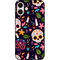 Coque iPhone 16 Plus - Silicone rigide noir Halloween 2023 mexican style