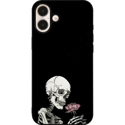 Coque iPhone 16 Plus - Silicone rigide noir Halloween 2023 rose and skeleton