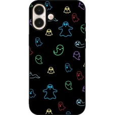 Coque iPhone 16 Plus - Silicone rigide noir Halloween 2024 colorful ghosts