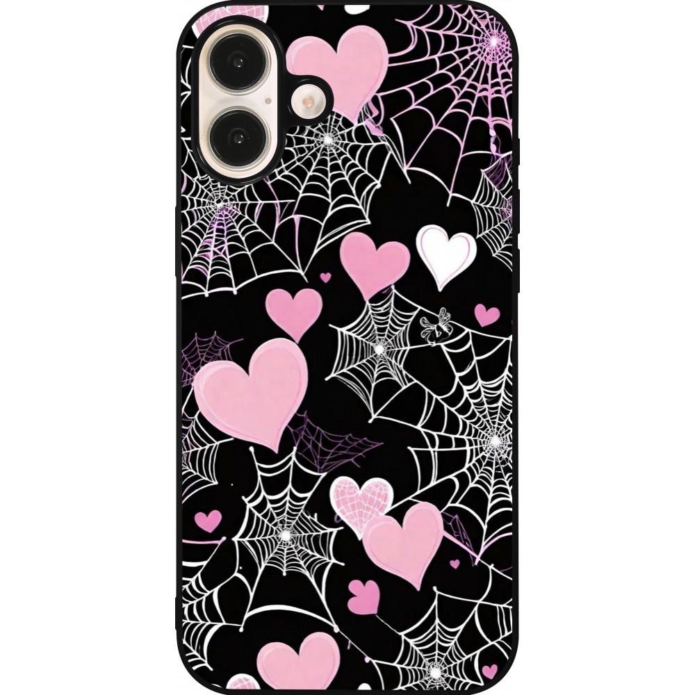 Coque iPhone 16 Plus - Silicone rigide noir Halloween 2024 girly