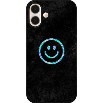 Coque iPhone 16 Plus - Silicone rigide noir Happy smiely irisé