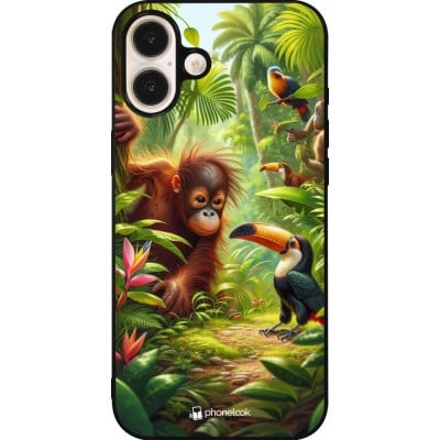 Coque iPhone 16 Plus - Silicone rigide noir Jungle Tropicale Tayrona