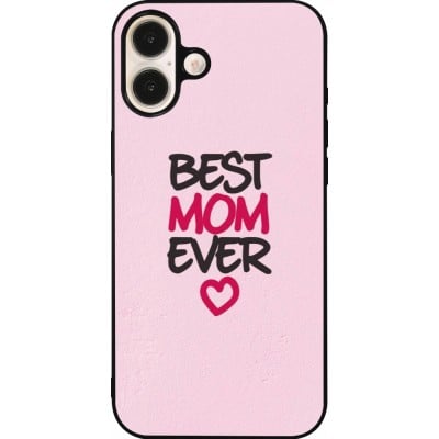 Coque iPhone 16 Plus - Silicone rigide noir Mom 2023 best Mom ever pink