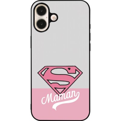 Coque iPhone 16 Plus - Silicone rigide noir Mom 2024 Super hero maman