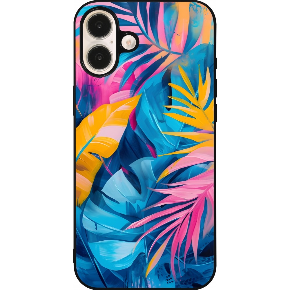 Coque iPhone 16 Plus - Silicone rigide noir Palms Blue