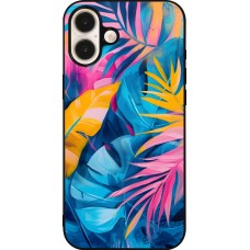 Coque iPhone 16 Plus - Silicone rigide noir Palms Blue