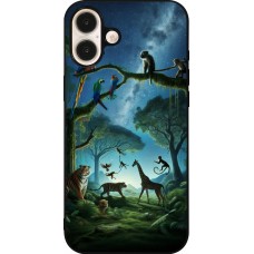 Coque iPhone 16 Plus - Silicone rigide noir Paradis des animaux exotiques